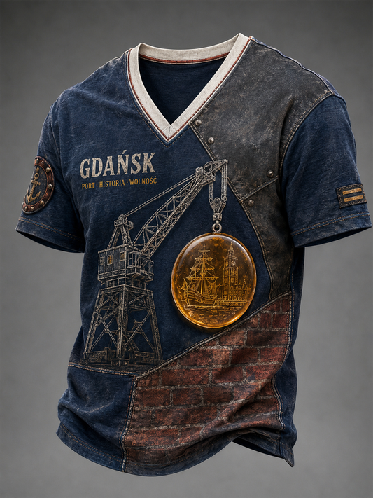 Męski t-shirt miejski z dekoltem w serek