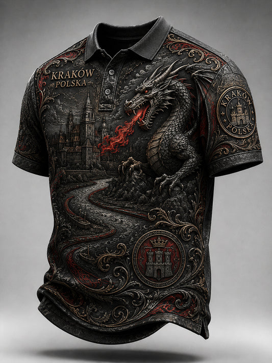 Męska koszulka polo w stylu vintage z polskim motywem artystycznym na co dzień