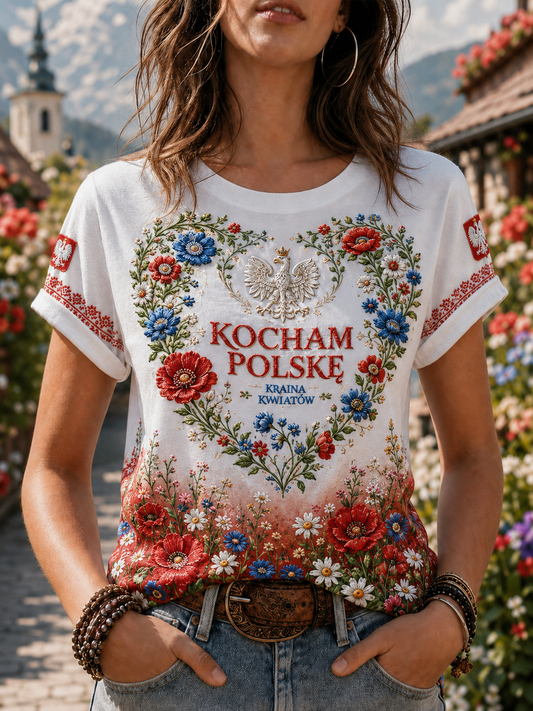 Damski t-shirt z krótkim rękawem z Polską