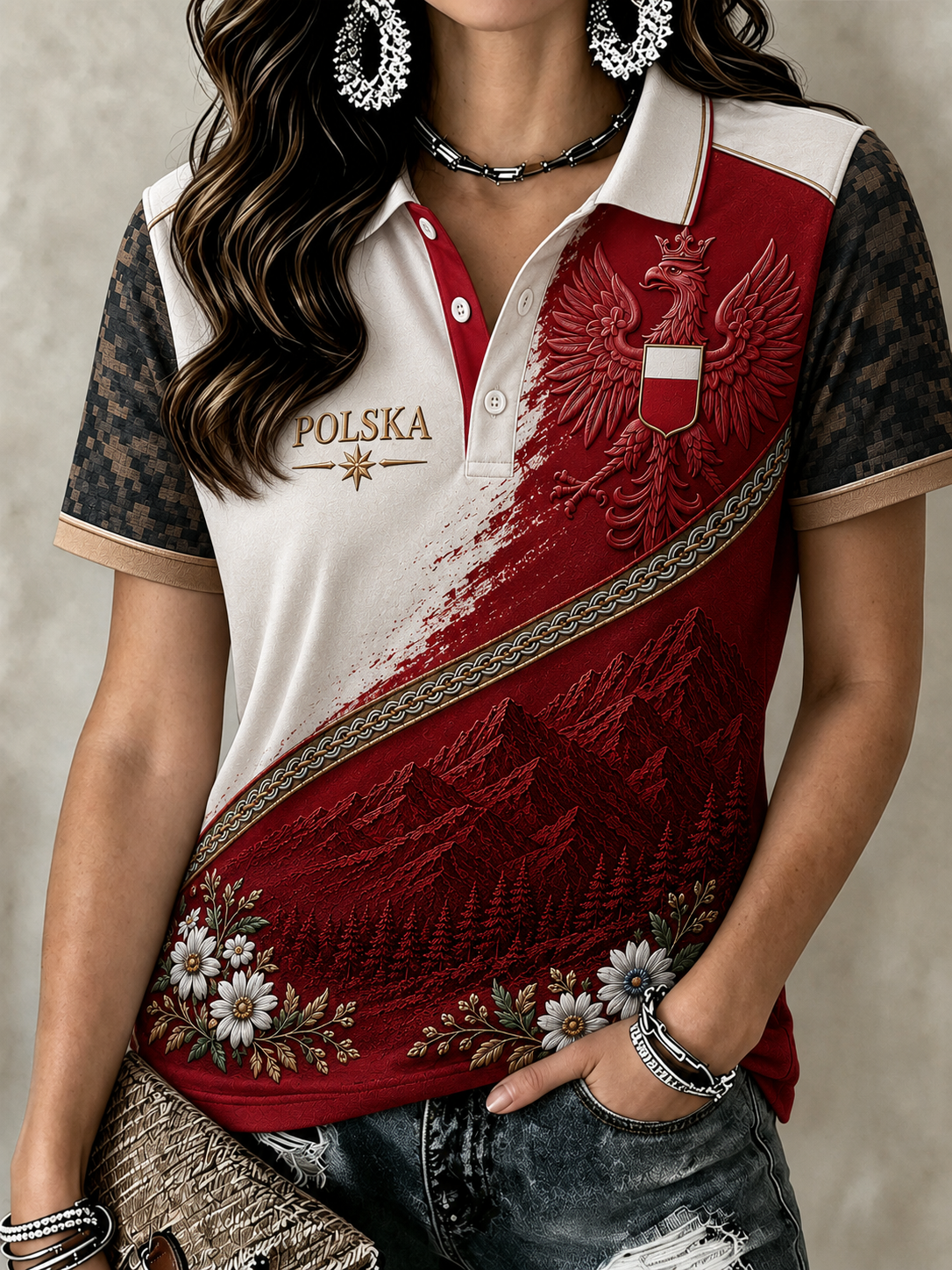 Damski T-shirt polo z motywem Polski