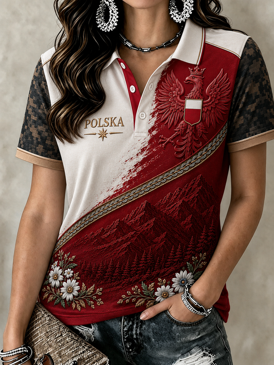 Damski T-shirt polo z motywem Polski