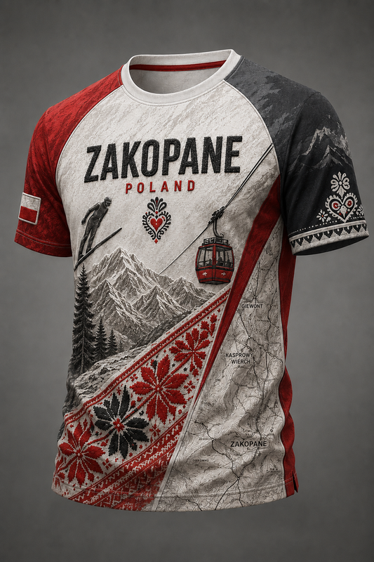 Męski t-shirt z krótkim rękawem na polski góralski festiwal w Zakopanem