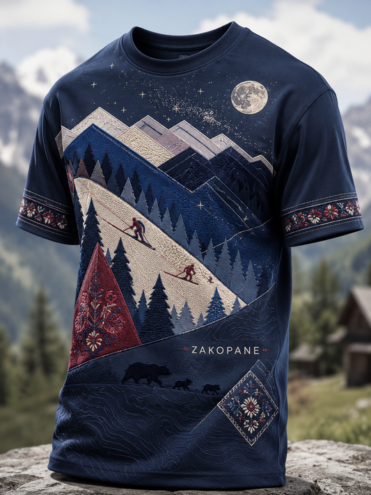 Męski t-shirt z krótkim rękawem z motywem górskiego festiwalu ludowego w Zakopanem