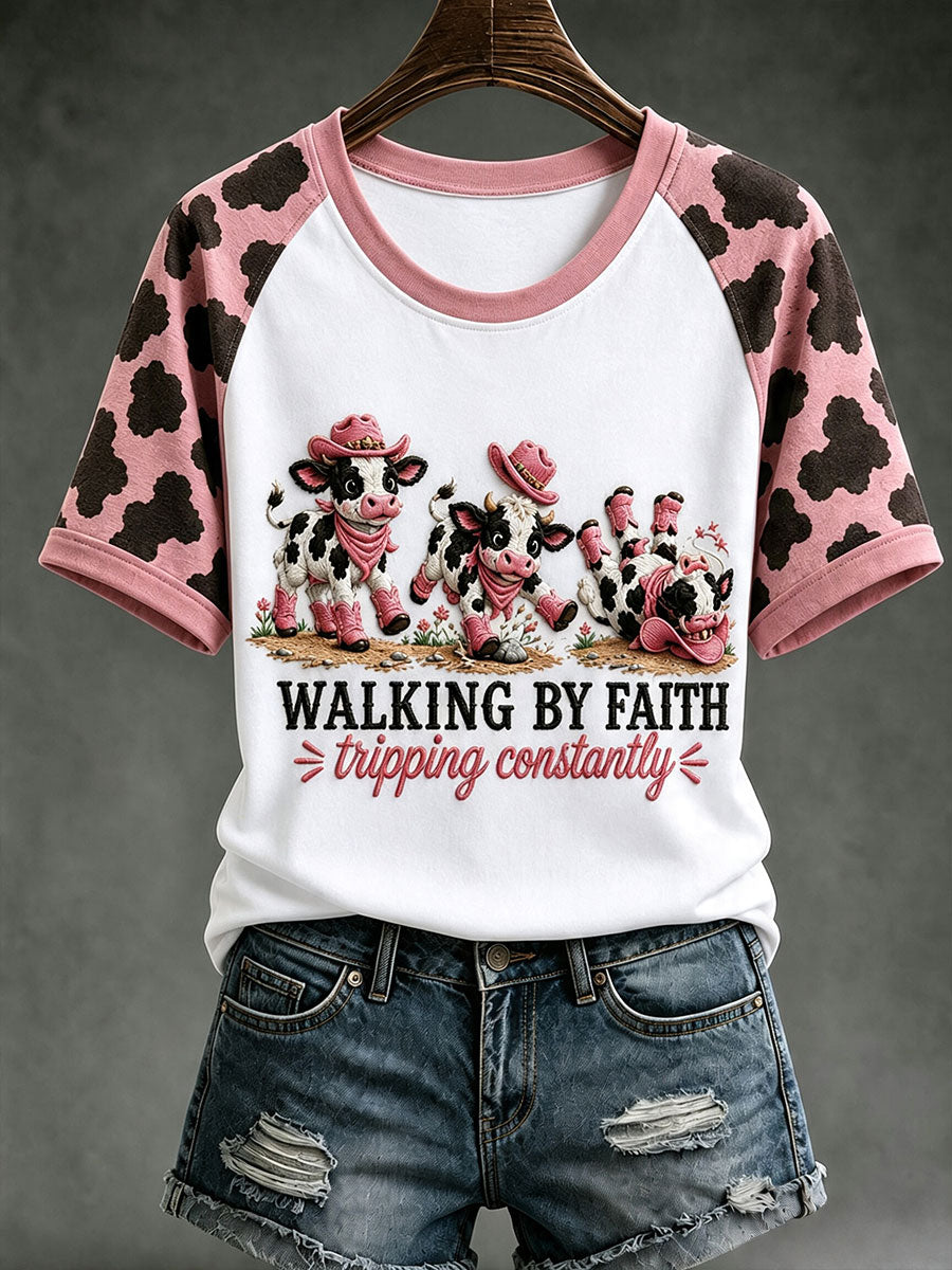 Damska koszulka z krótkim rękawem Walking By Faith Tipping stale okrągła szyja
