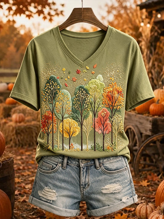 Damska koszulka z krótkim rękawem Vintage Autumn Tree Print