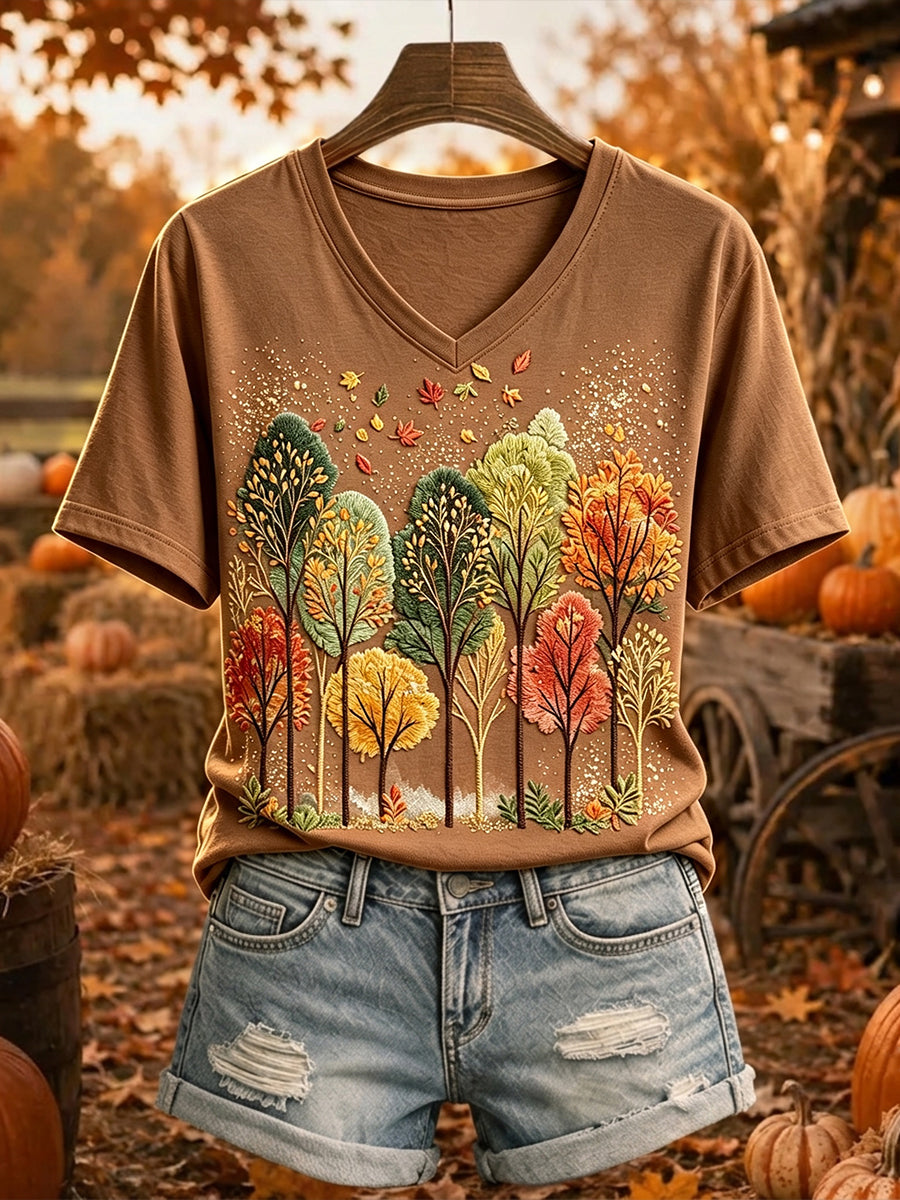 Damska koszulka z krótkim rękawem Vintage Autumn Tree Print