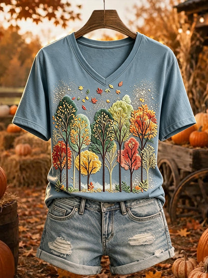Damska koszulka z krótkim rękawem Vintage Autumn Tree Print