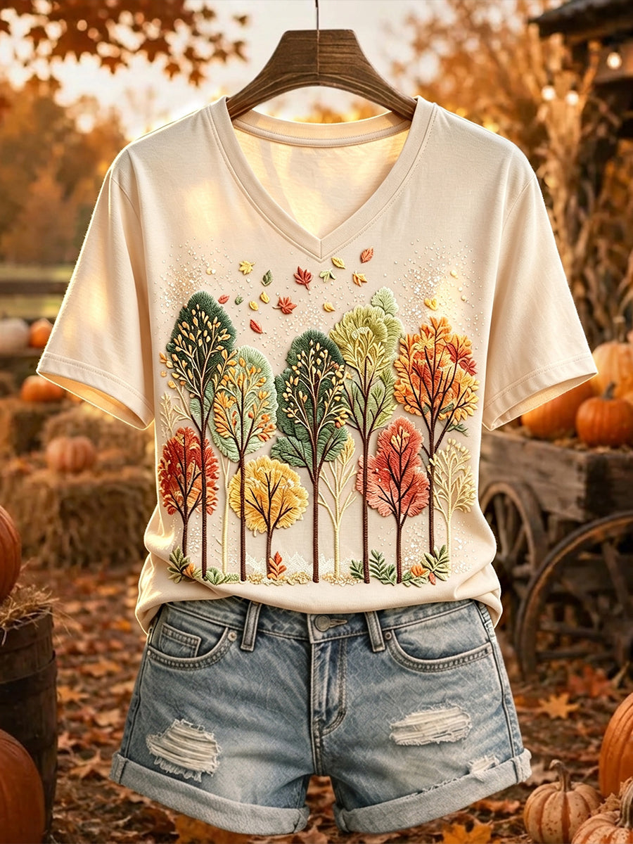 Damska koszulka z krótkim rękawem Vintage Autumn Tree Print