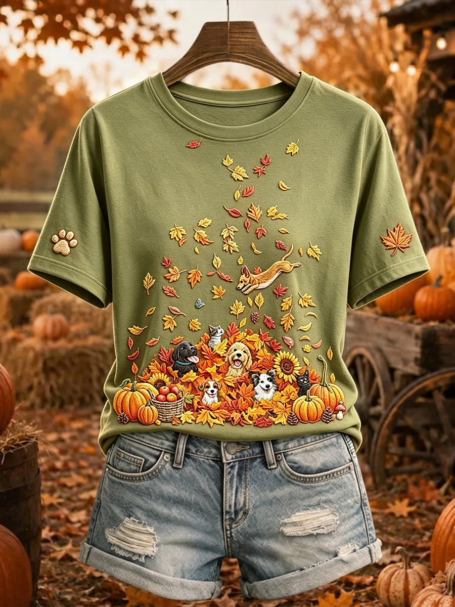 Damska koszulka z krótkim rękawem dla psów i kotów Fall Art Print