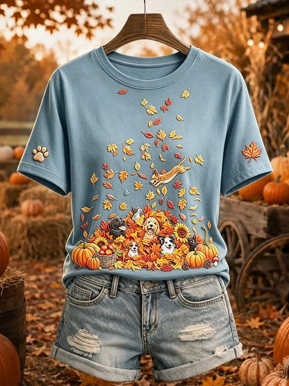 Damska koszulka z krótkim rękawem dla psów i kotów Fall Art Print