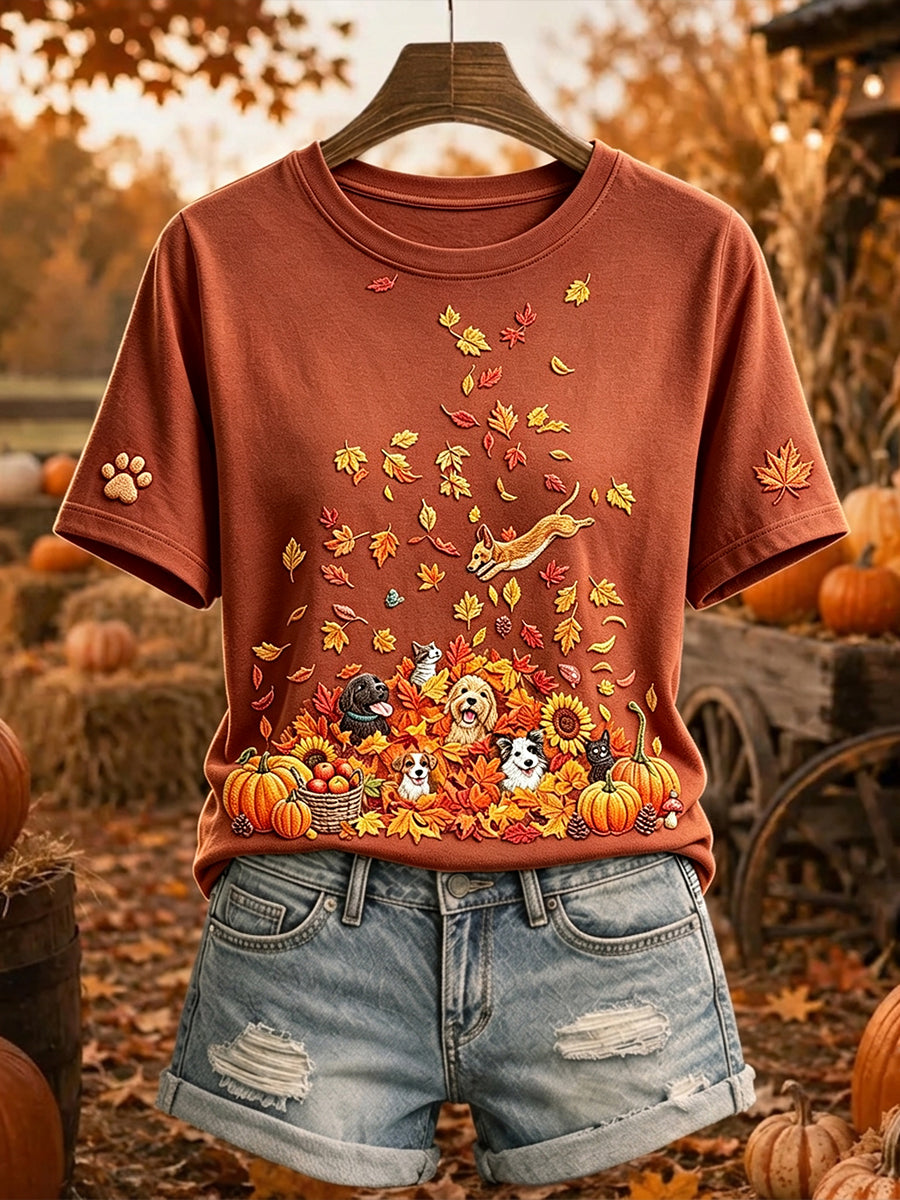 Damska koszulka z krótkim rękawem dla psów i kotów Fall Art Print
