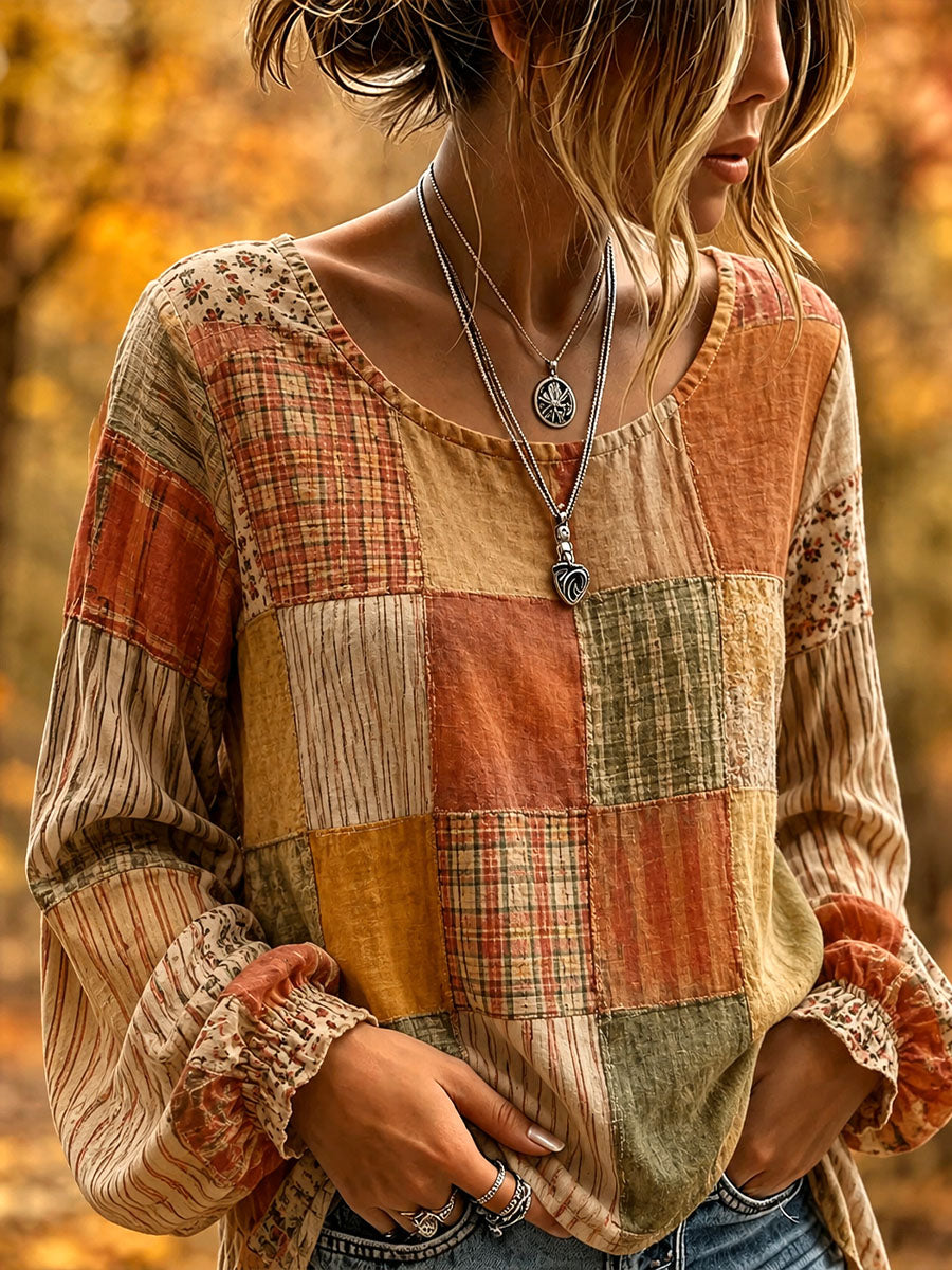 Damska jesienna koszulka Patchwork Art