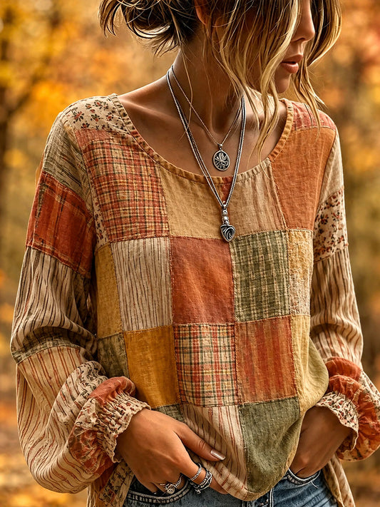 Damska jesienna koszulka Patchwork Art