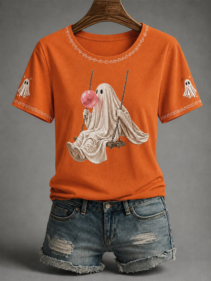 Damski sezon jesienny halloweenowy nadruk dorywczo koszulka
