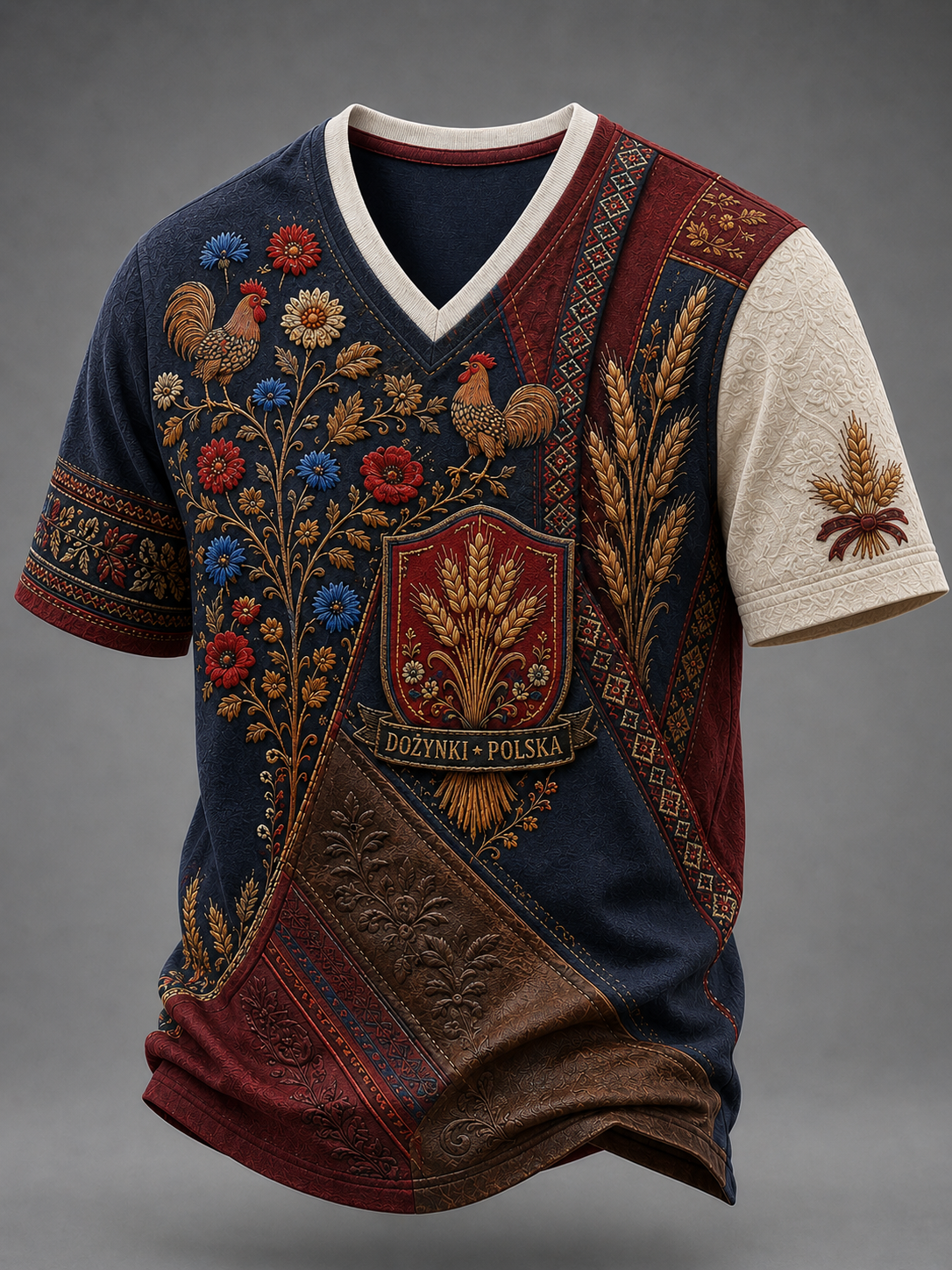 Męski t-shirt z dekoltem w kształcie litery V na polską Dożynki