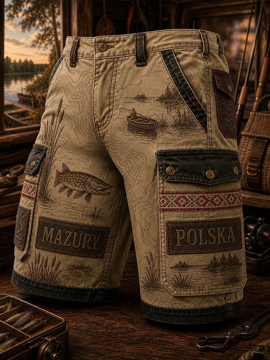 Casualowe spodnie cargo z polskim nadrukiem w stylu vintage