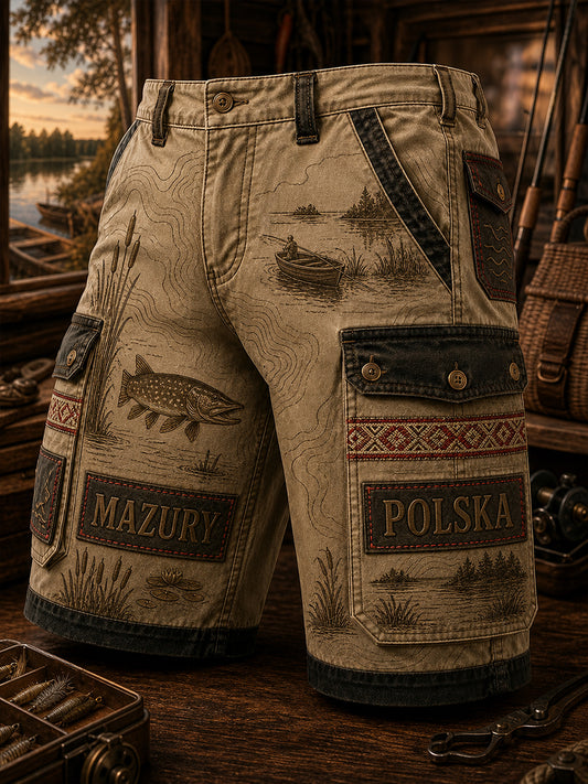 Casualowe spodnie cargo z polskim nadrukiem w stylu vintage