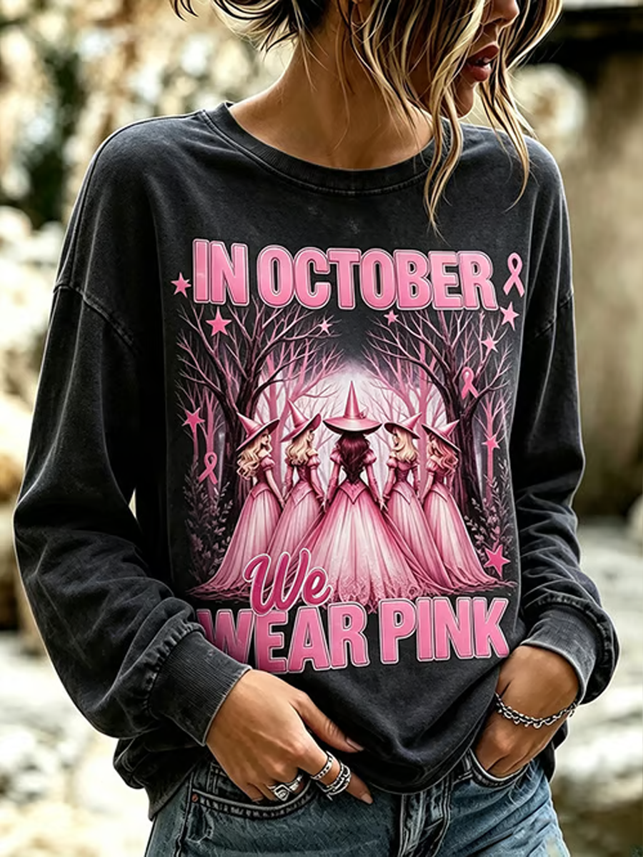 Regularne bluzy z nadrukiem Halloween dla kobiet z rakiem piersi