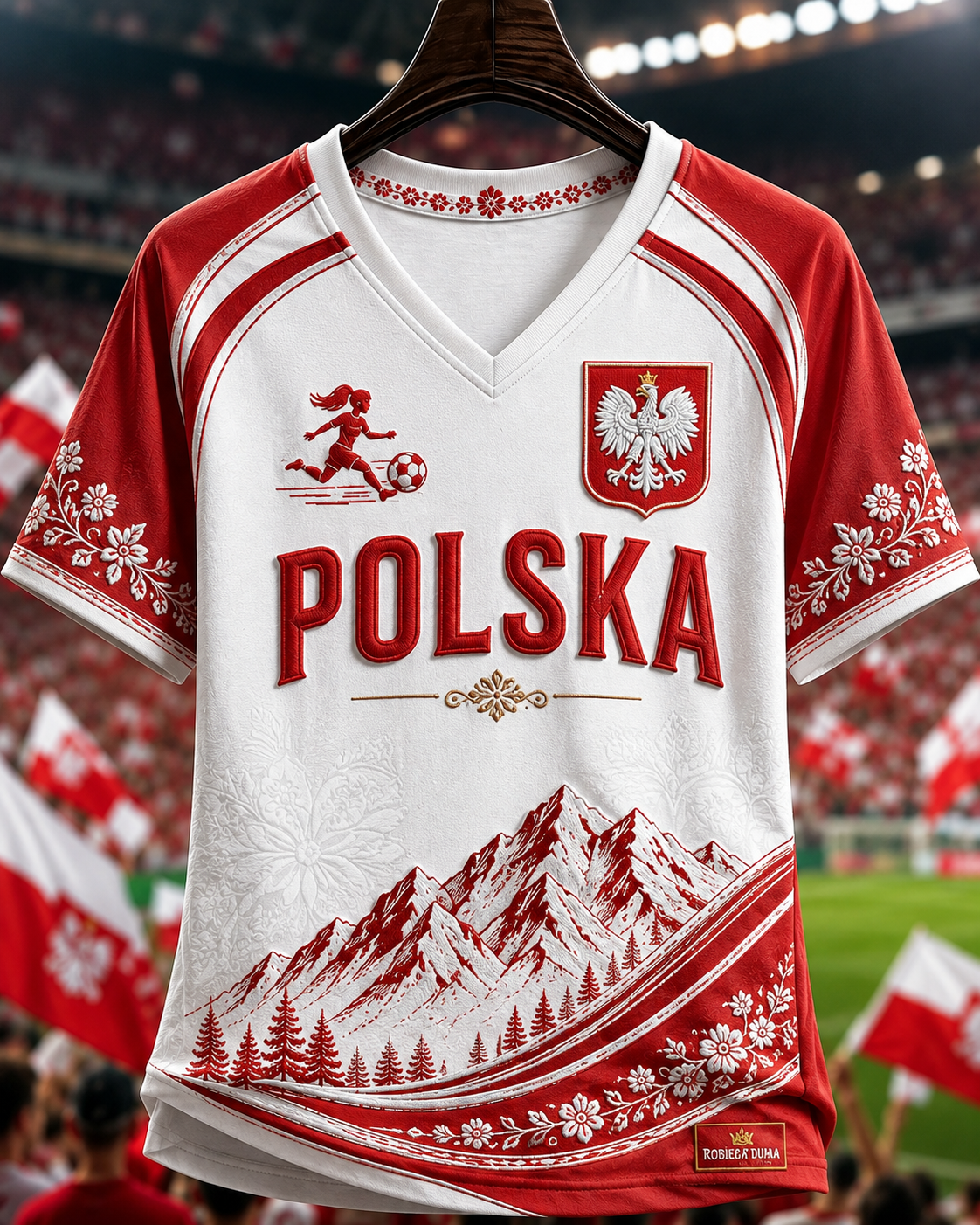Damski polski t-shirt z dekoltem w serek i odkrytymi ramionami, z krótkim rękawem