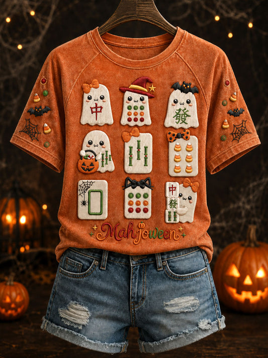 Damskie koszulki Halloween Ghost Mahjong