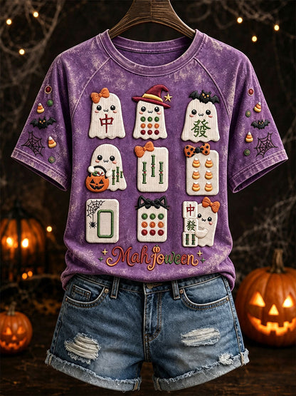 Damskie koszulki Halloween Ghost Mahjong