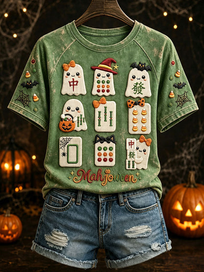Damskie koszulki Halloween Ghost Mahjong