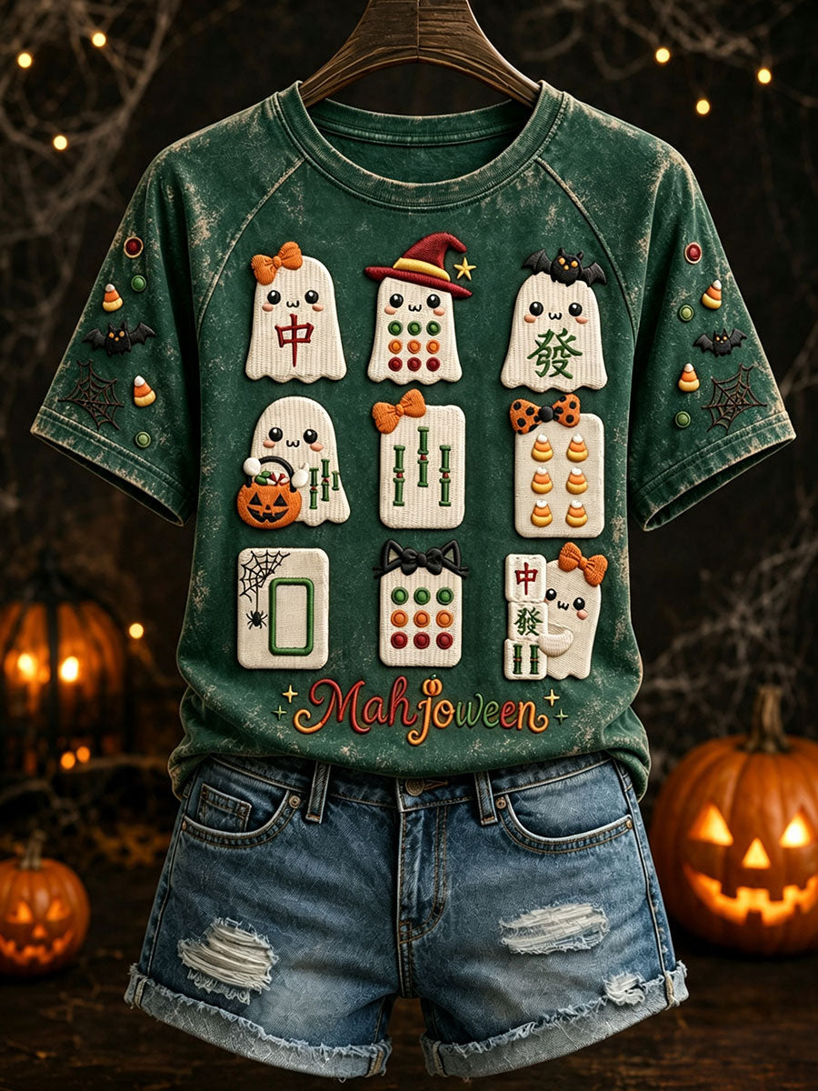 Damskie koszulki Halloween Ghost Mahjong