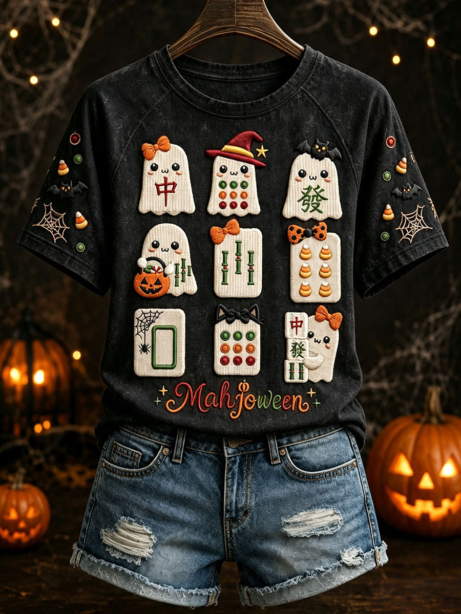 Damskie koszulki Halloween Ghost Mahjong