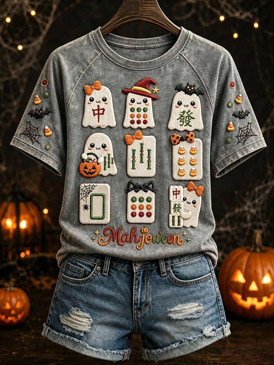 Damskie koszulki Halloween Ghost Mahjong