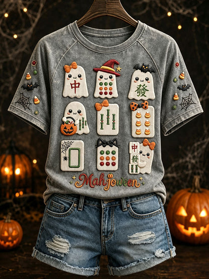 Damskie koszulki Halloween Ghost Mahjong