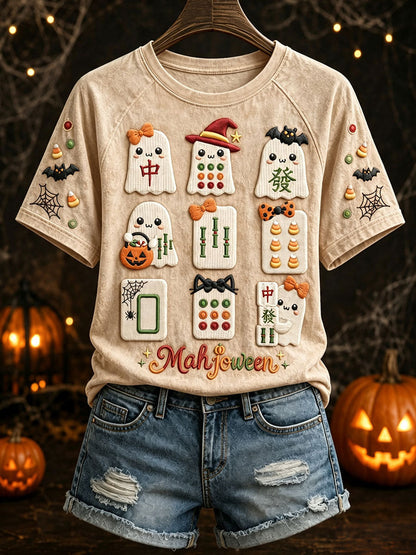 Damskie koszulki Halloween Ghost Mahjong