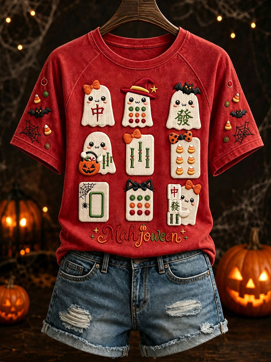 Damskie koszulki Halloween Ghost Mahjong