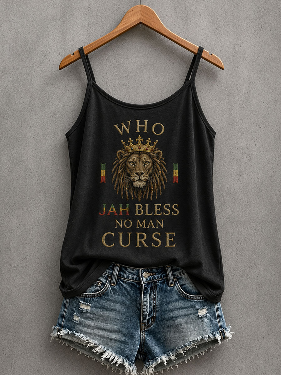 Koszulka typu tank top dla kobiet z napisem „Who Jah bless, no man curse”