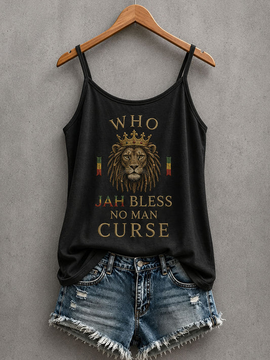 Koszulka typu tank top dla kobiet z napisem „Who Jah bless, no man curse”