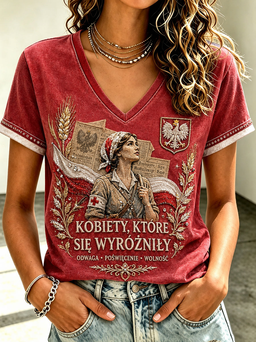 Damska pamiątkowa koszulka dla weteranów wojny polskiej w stylu vintage