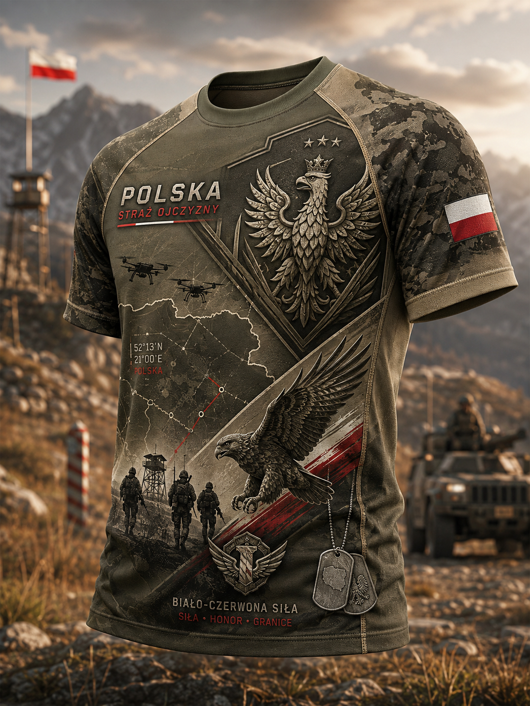 Męski t-shirt wojskowy polskich sił zbrojnych z krótkim rękawem