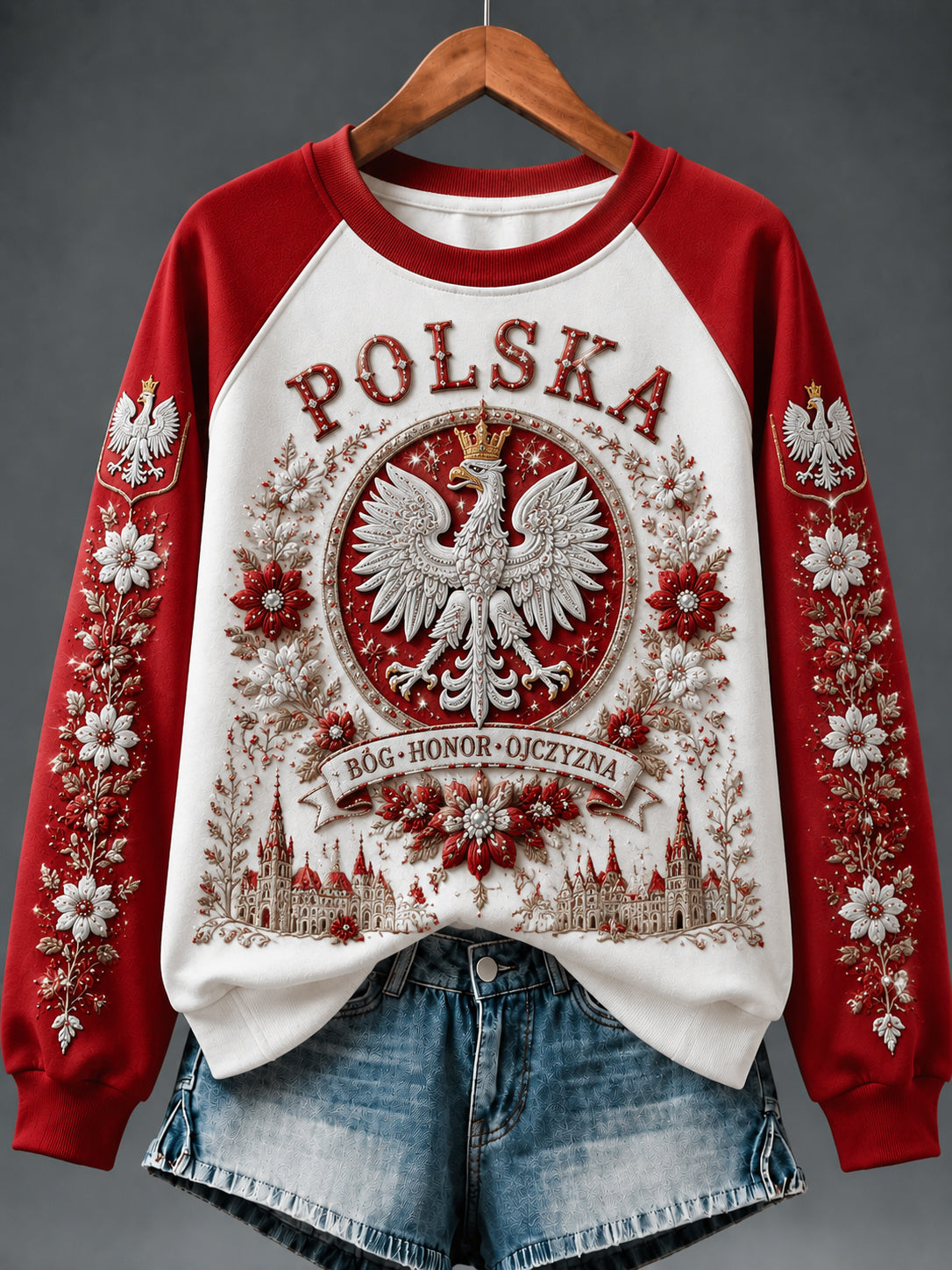 Damska polska patriotyczna pamiątkowa bluza patchworkowa w stylu retro
