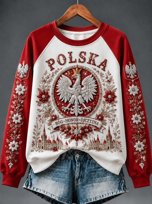 Damska polska patriotyczna pamiątkowa bluza patchworkowa w stylu retro