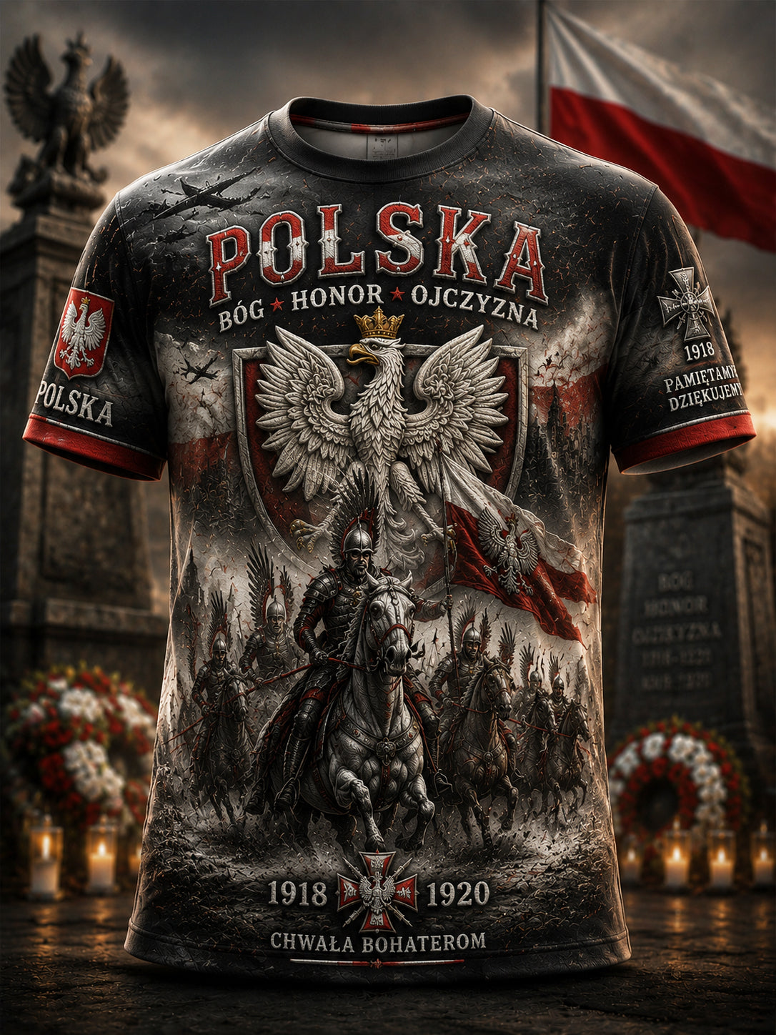 Vintage polski orzeł kawalerii koszulka casual