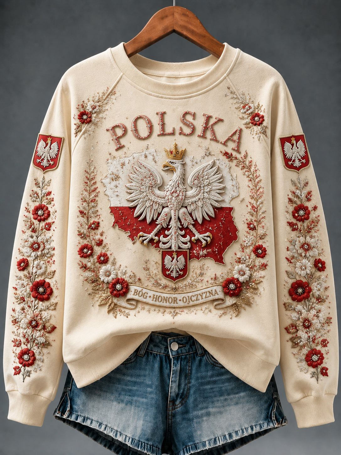 Damska polska patriotyczna kwiecista bluza retro