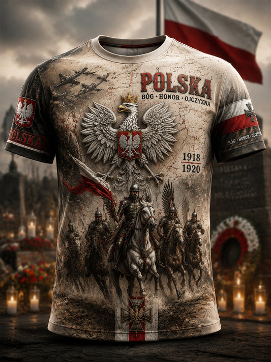 Retro polska patriotyczna pamiątkowa koszulka casual