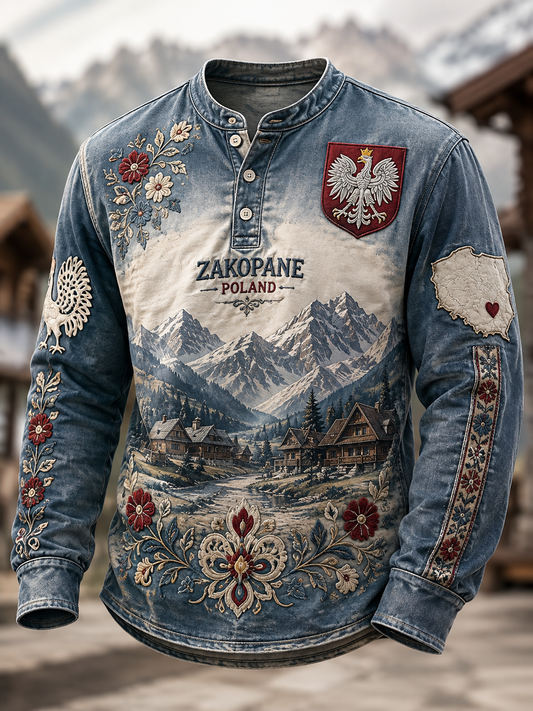 Męska koszulka z guzikami w stylu casual, Polska