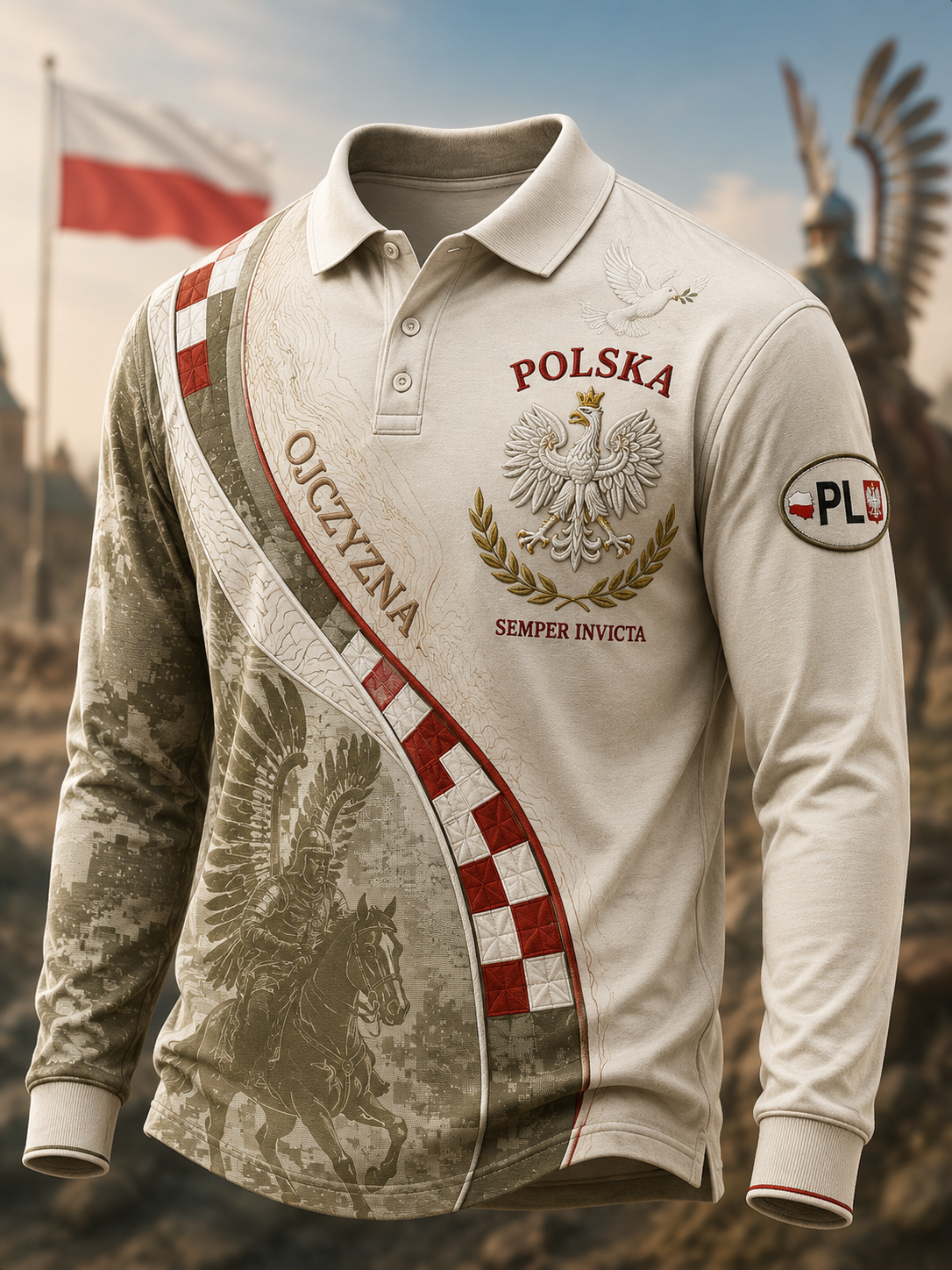 Męska koszula z długim rękawem w stylu wojskowym polskim