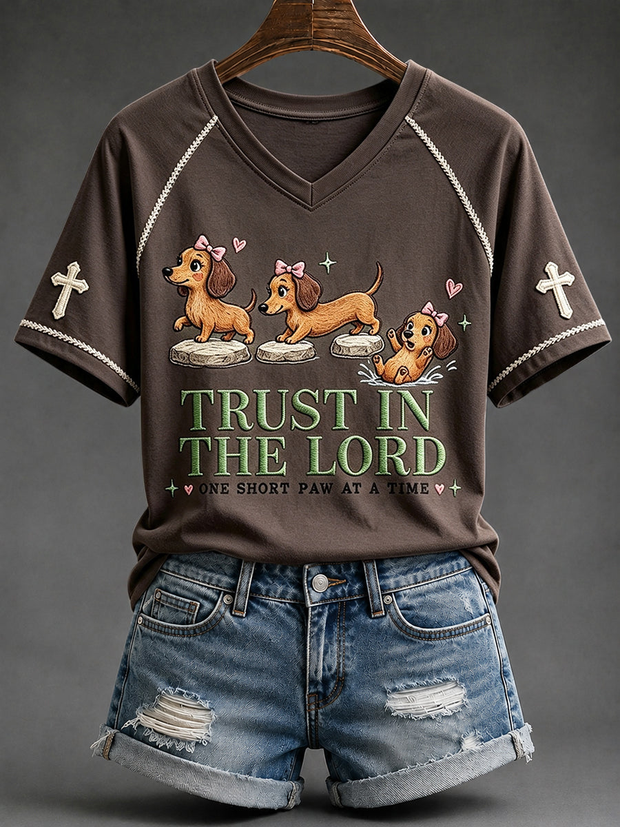 Damski Trust in the Lord Funny Christian Jamnik Nadruk z dekoltem w serek T-shirt z krótkim rękawem