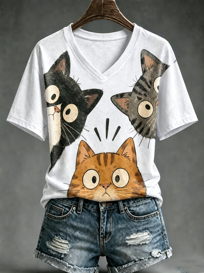 Damska koszulka z krótkim rękawem Cute cat print