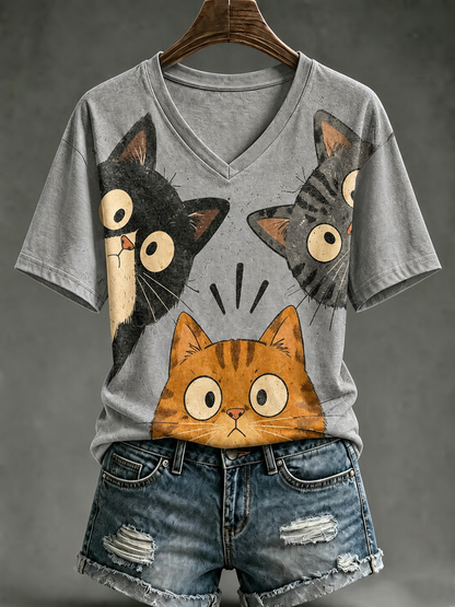 Damska koszulka z krótkim rękawem Cute cat print