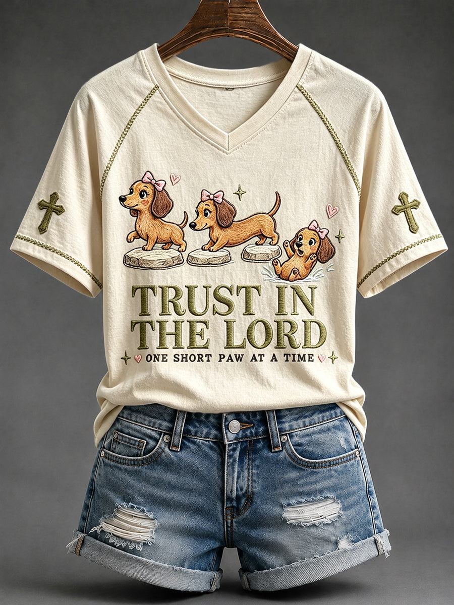 Damski Trust in the Lord Funny Christian Jamnik Nadruk z dekoltem w serek T-shirt z krótkim rękawem