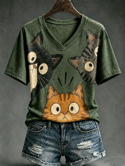 Damska koszulka z krótkim rękawem Cute cat print