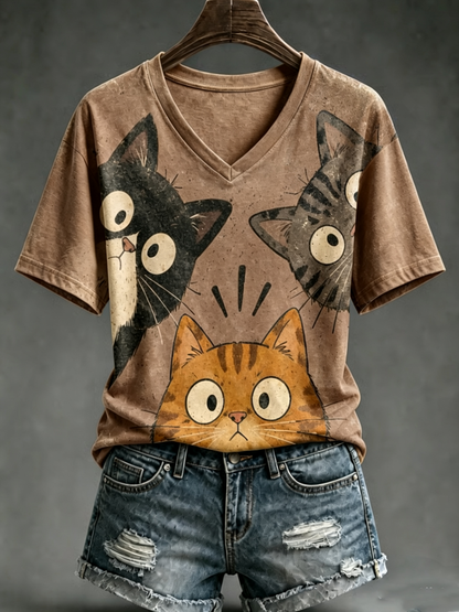 Damska koszulka z krótkim rękawem Cute cat print