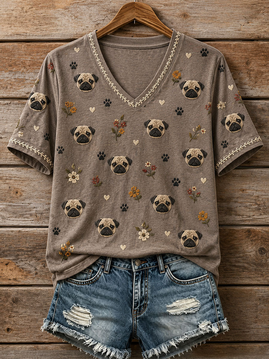 Damski uroczy t-shirt z mopsikiem